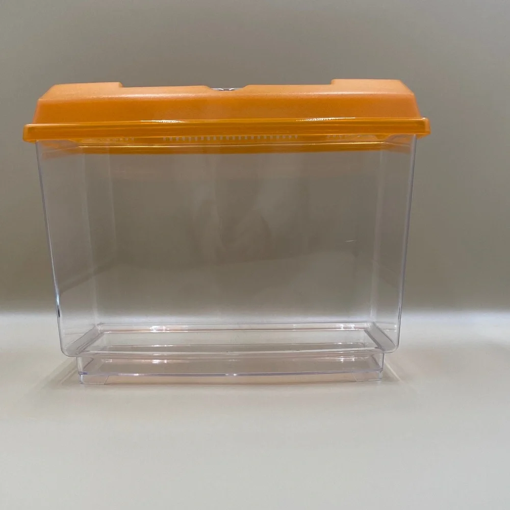 Clear Plastic Storage Container with Orange Lid pet, insect carrier, reptile.,
